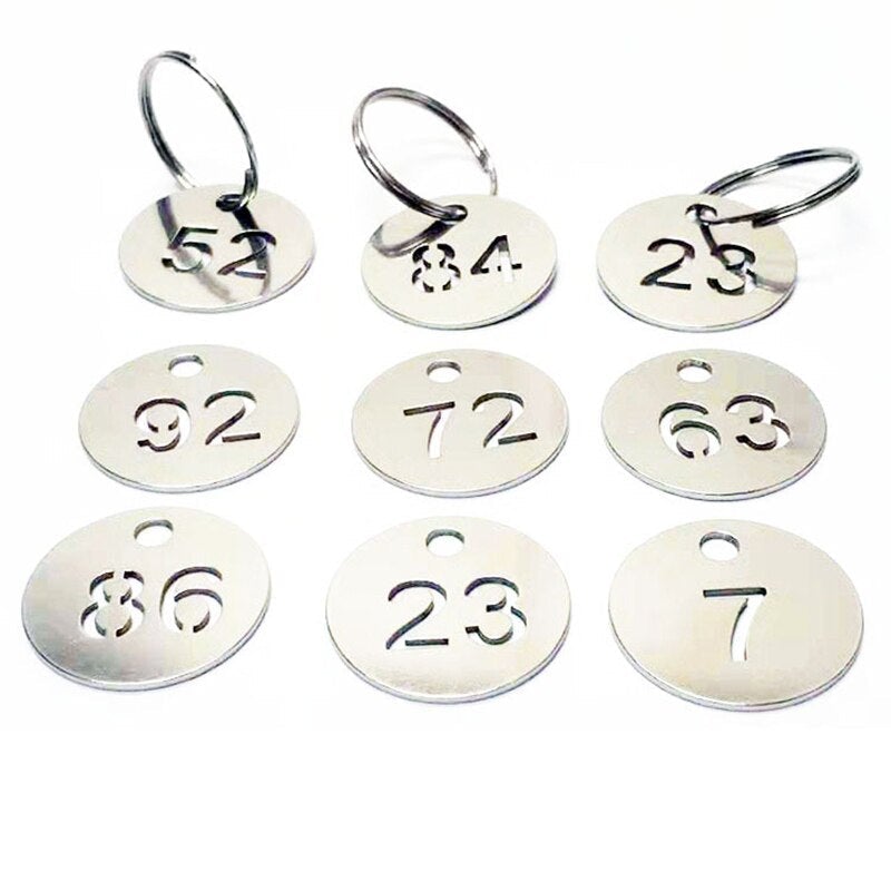AMZ Hot Sale 0.9" DIA Hollowed Stainless Steel Number Tags Key Tags with Rings (1-30)